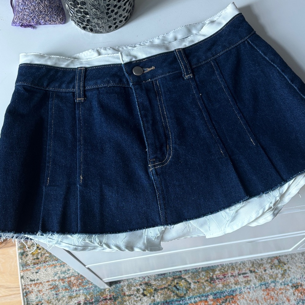 Urban Outfitters Dark Blue Denim Mini Skirt with white trim
